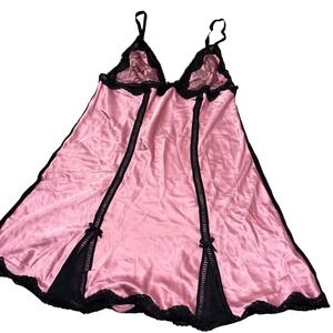 Victoria's Secret Pink Lace Satin Babydoll Nightgown Slip Fairycore Whimsical M